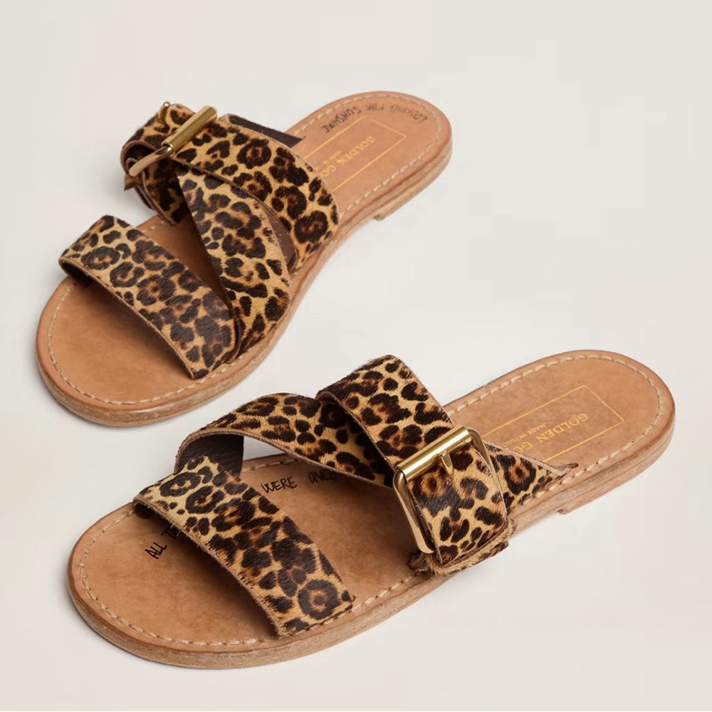Golden Goose Women's flat sandals in leopard print pony skin